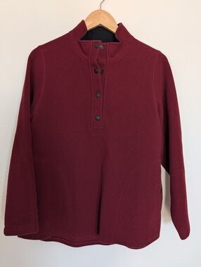 Vtg LL Bean Red Wool 1/4 Snap Pullover Size Small